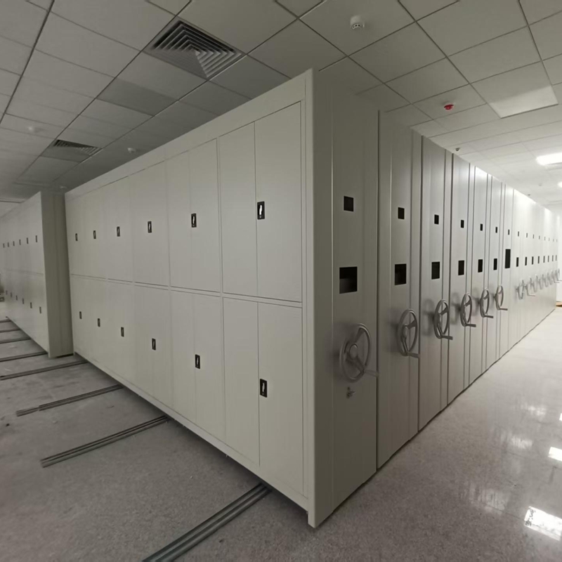 Sistema de arquivamento móvel de alta densidade com estrutura KD, estante metálica moderna e ajustável para casa, escritório, escola, banco e biblioteca.