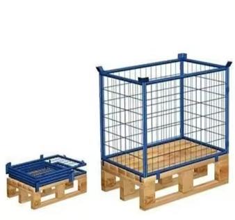 Paletes de malha de arame galvanizado dobráveis ​​e resistentes para contêineres, gaiola de malha, palete de armazenamento dobrável de metal.