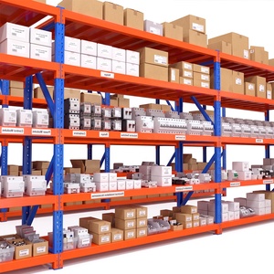 Sistema de estantes industriais ajustáveis ​​sem parafusos, em aço, com capacidade de 200 kg, certificação CE e proteção contra corrosão. Ideal para armazéns e lojas.