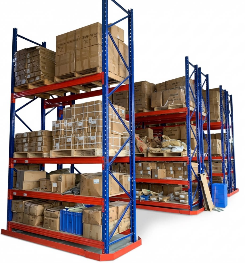 Sistema de estantes para armazém em aço laminado a frio de alta resistência com revestimento epóxi, estantes industriais para armazenamento de peças de transmissão em fábricas.