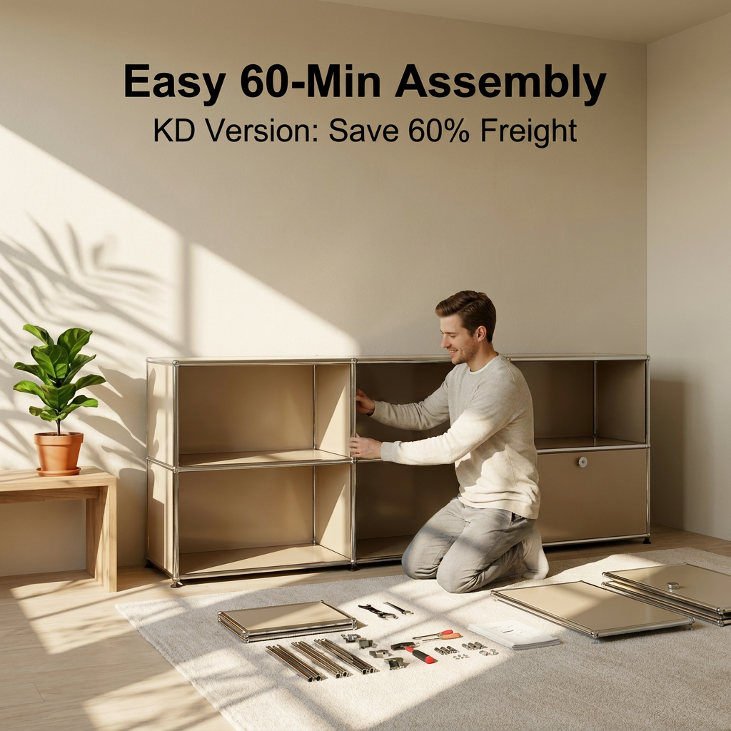 Armário modular baixo contemporâneo em liga metálica, ajustável e minimalista, com estante OEM para armazenamento, ideal para hall de entrada, sala de jantar e outros espaços.