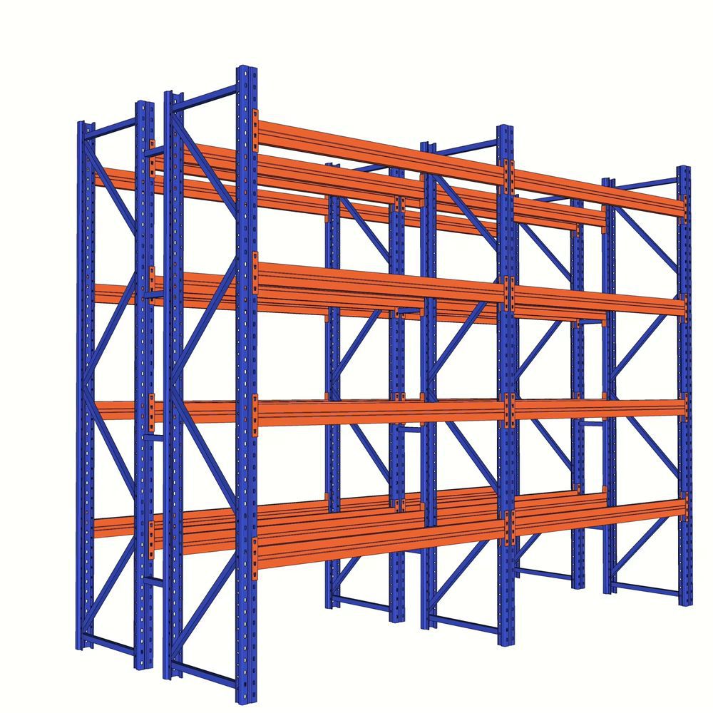 Sistema de estantes de aço reforçado, prateleiras industriais de alta resistência para manuseio de grandes volumes, armazenamento durável em metal.