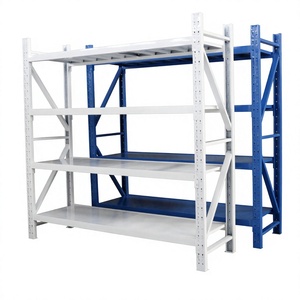 Prateleiras industriais de aço ajustáveis, sem parafusos, com várias camadas, acabamento em pintura eletrostática a pó, armazenamento móvel e tamanhos personalizáveis.