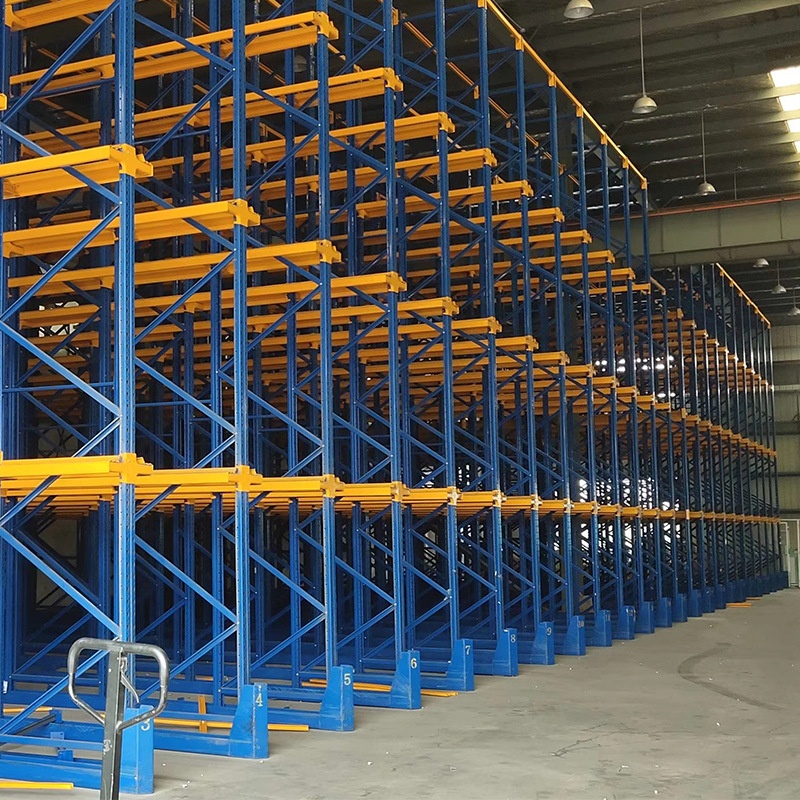 [Rongle] Sistema de estantes de aço de 2 camadas para corredores, com sistema drive-in, para uso pesado em armazéns (azul/vermelho)