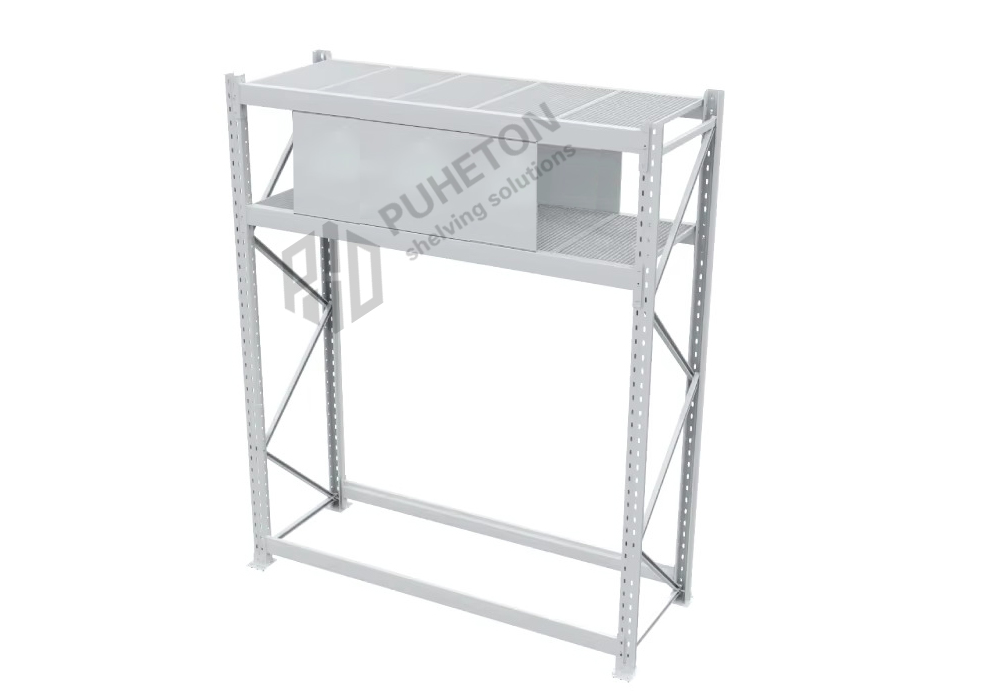 Sistema de estantes de armazenamento de armazém multicamadas, ajustáveis, leves e de dupla face, com capacidade de 150 kg por camada e camadas personalizáveis.