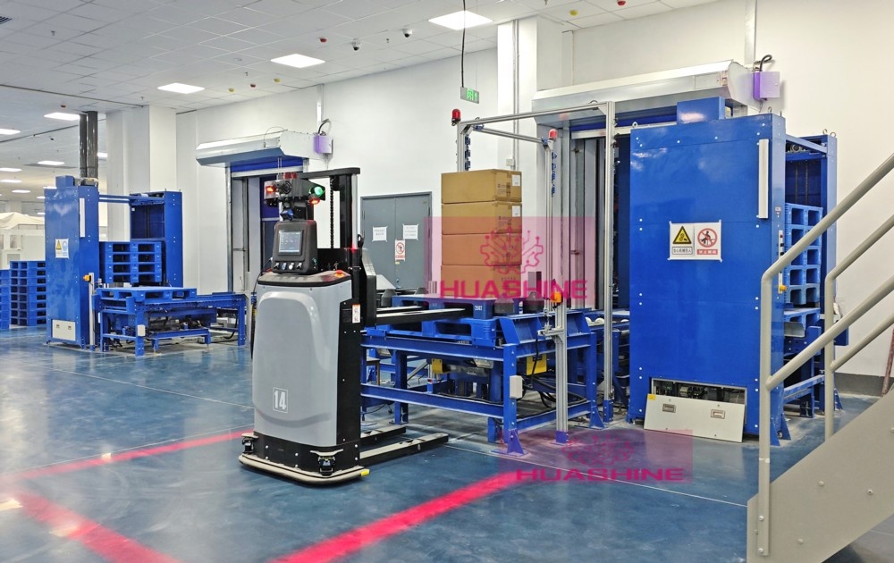 HUASHINE Design and IMPLEMENT PROJECT Logistic Inventory Automation System ASRS with Selective Pallet Storage Racking and AGV.