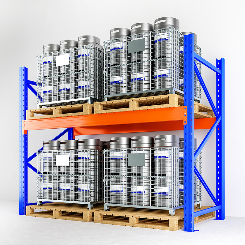 Sistema de estantes de armazenamento de paletes industriais em aço reforçado, com capacidade de carga de 5000 kg e certificação CE.