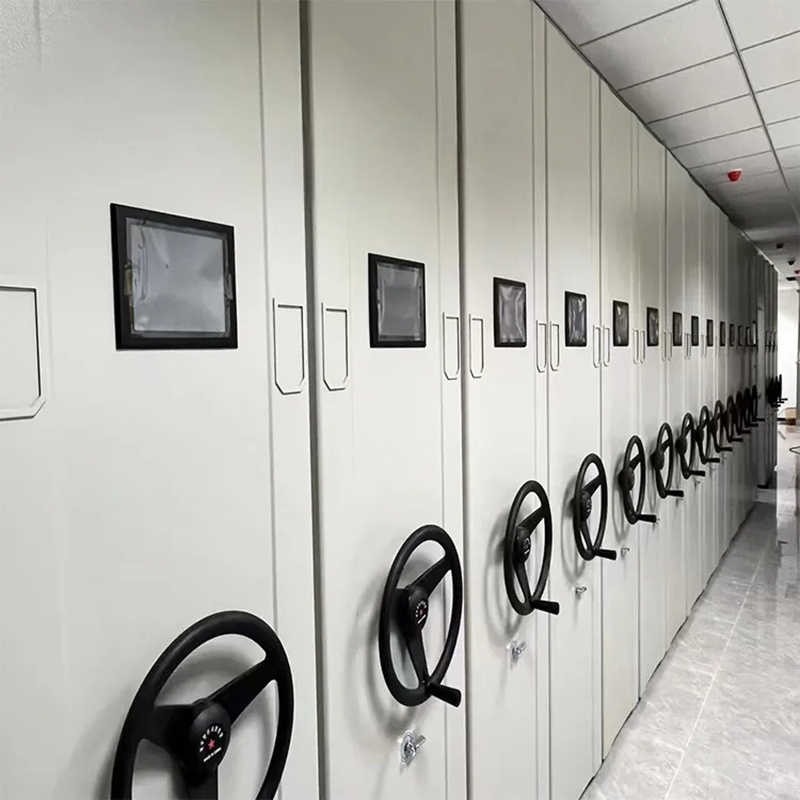 Estante de armazenamento comercial moderna, inteligente e avançada em metal de alta densidade, com estantes móveis para arquivos.