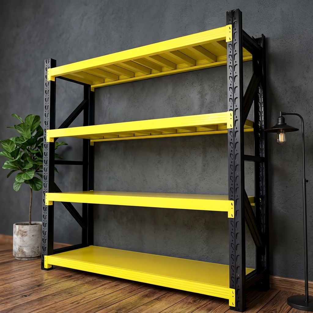 Estante de armazenamento industrial de aço ajustável e resistente para armazém e garagem.
