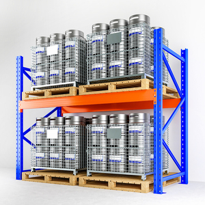 Sistema de estantes de armazenamento de paletes industriais em aço reforçado, com capacidade de carga de 5000 kg e certificação CE.