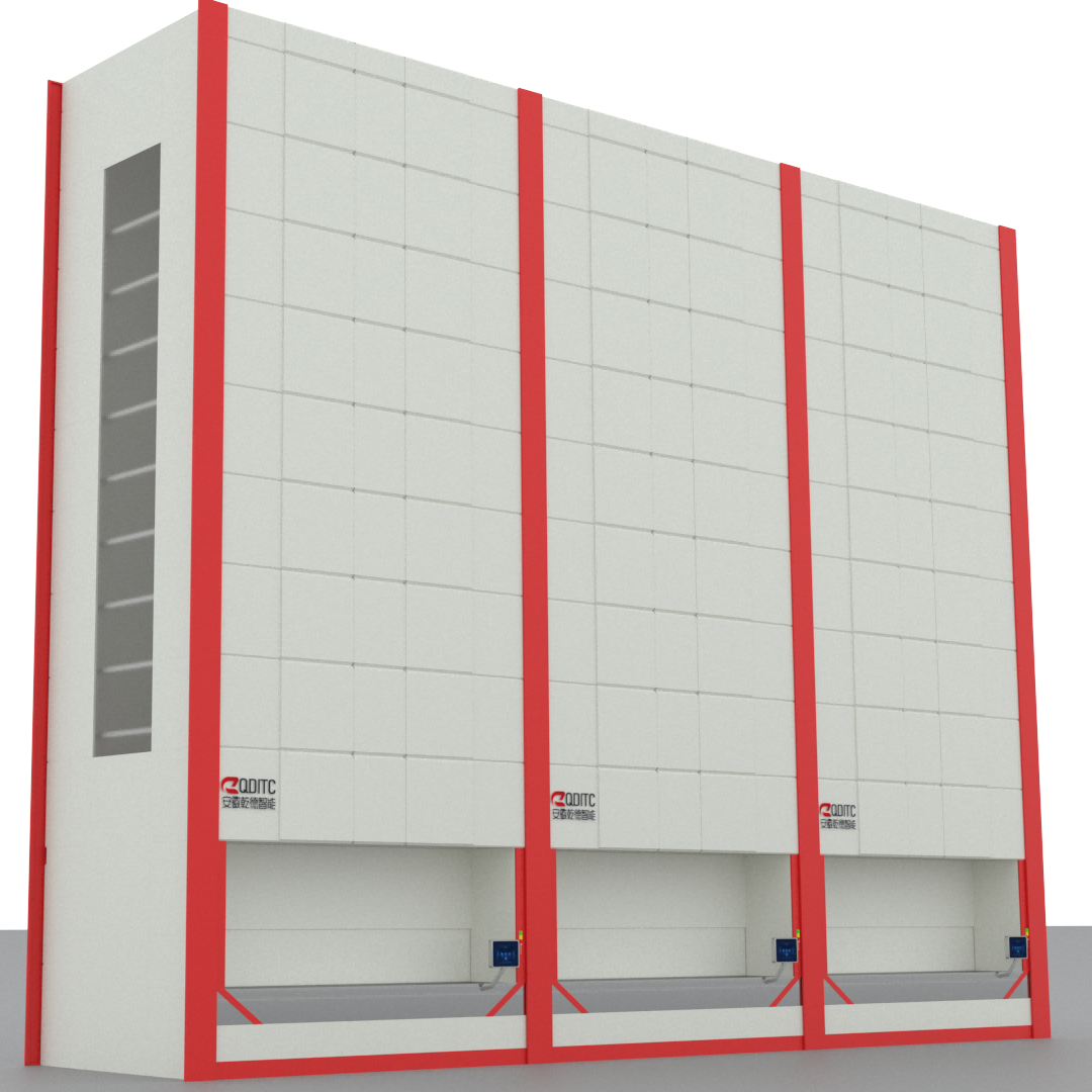 Sistema de armazenamento com módulos de elevação vertical VLM com certificação CE, sistema inteligente de paletização Pick-to-Light para gestão de estoque em armazéns.