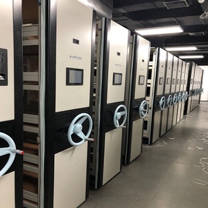 Estante de armazenamento comercial moderna, inteligente e avançada em metal de alta densidade, com estantes móveis para arquivos.