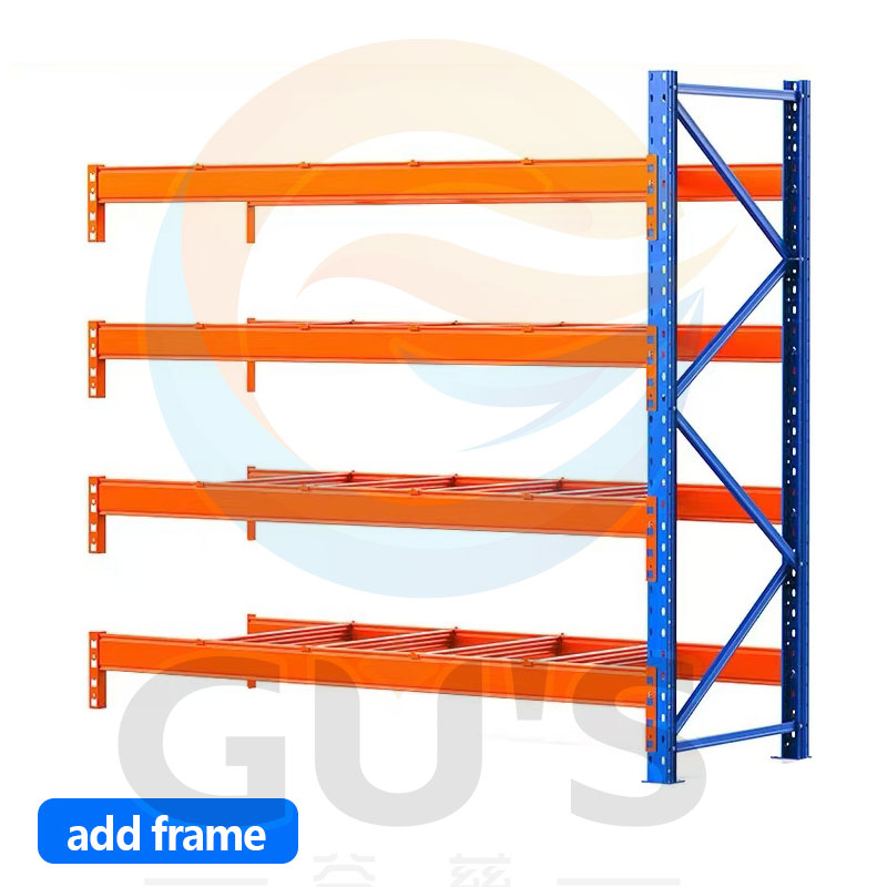 Sistema de estantes porta-paletes para armazém, estrutura industrial reforçada em metal, prateleiras para armazenamento e empilhamento de paletes.