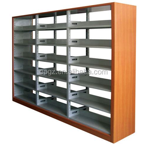 Estante de metal resistente e ajustável para biblioteca/mobiliário escolar, com prateleira dupla para exposição de livros.