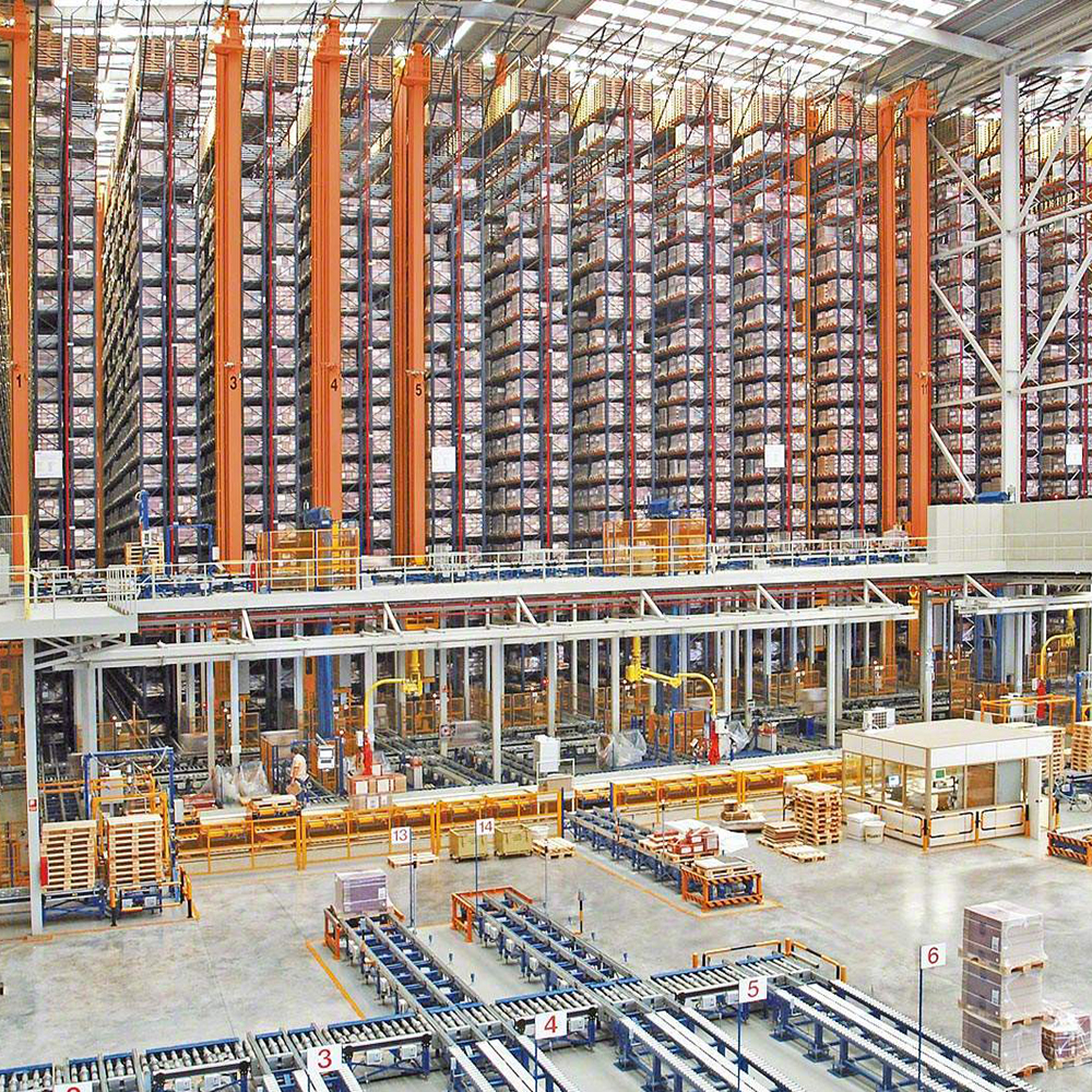 Sistema de separação automática de pedidos, porta-paletes para cargas pesadas, sistema de armazenamento automatizado (ASRS) com economia de mão de obra e sistema de recuperação de paletes.