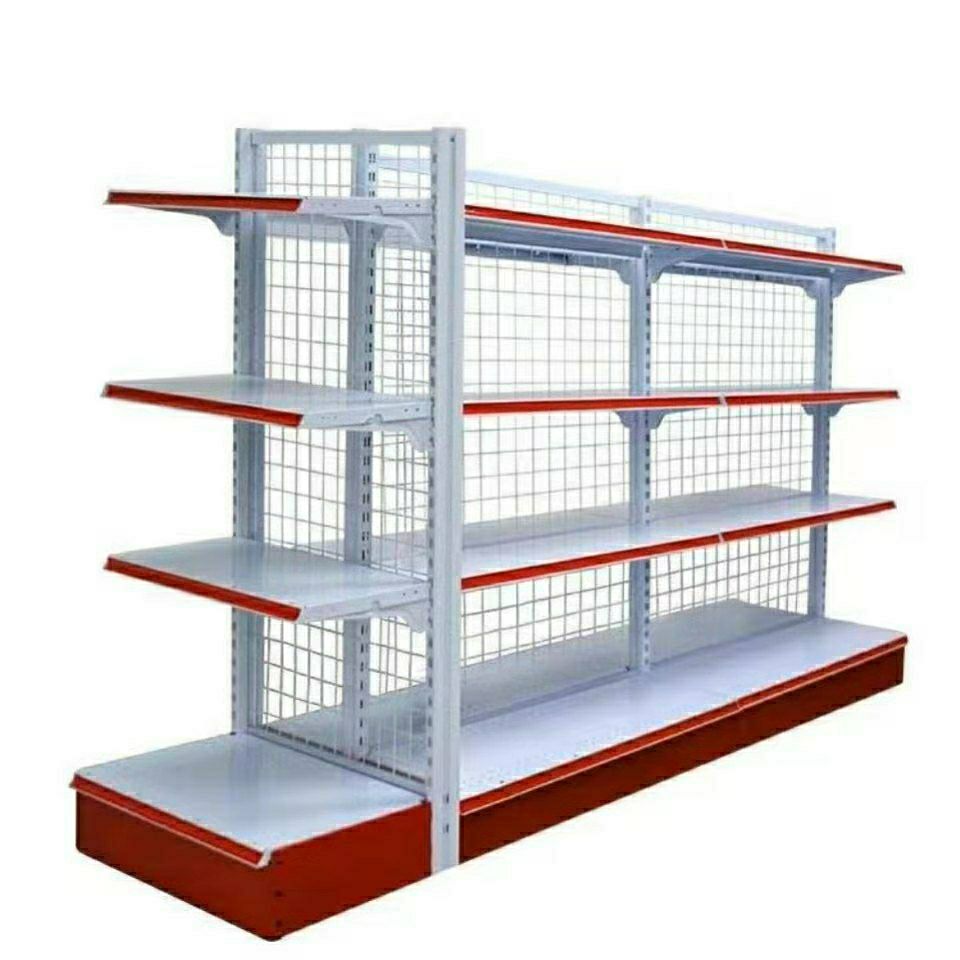 Prateleiras expositoras para supermercados, gôndolas, prateleiras resistentes de metal para lojas, leves, tamanhos personalizados, diversos produtos.