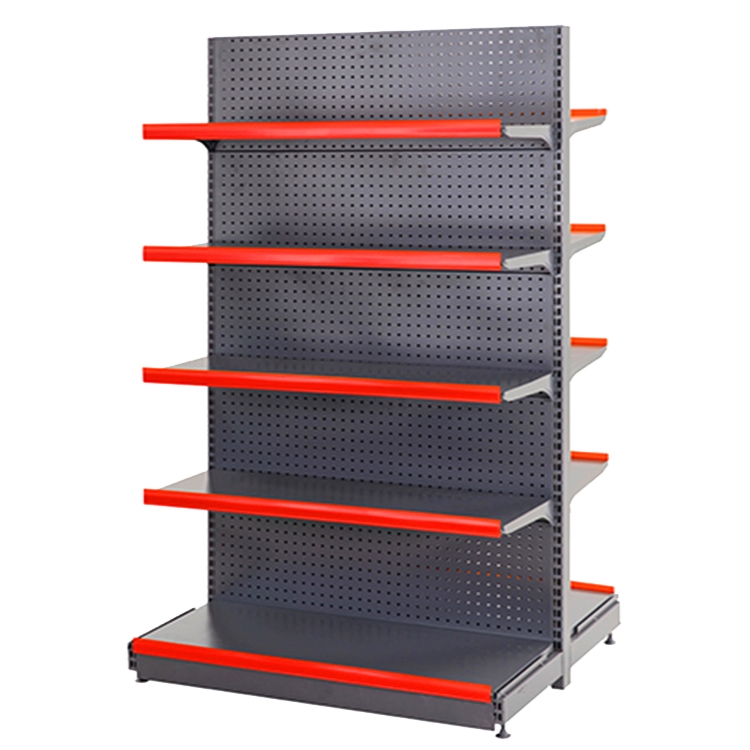 Prateleira traseira autoportante metálica reforçada PFT para supermercado, com revestimento em pó epóxi, 36-52 cm de profundidade, 60-120 cm de altura.
