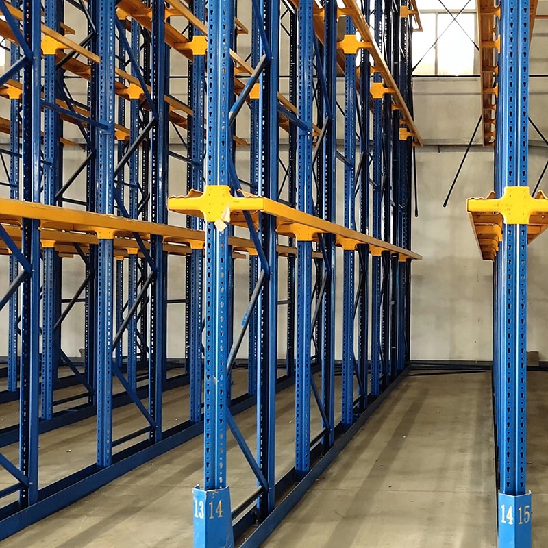 [Rongle] Sistema de estantes de aço de 2 camadas para corredores, com sistema drive-in, para uso pesado em armazéns (azul/vermelho)