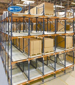 Sistema versátil de estantes modulares de aço para fluxo de caixas, com trilhos de roletes automáticos de alta resistência, design para separação rápida de pedidos e comércio eletrônico.