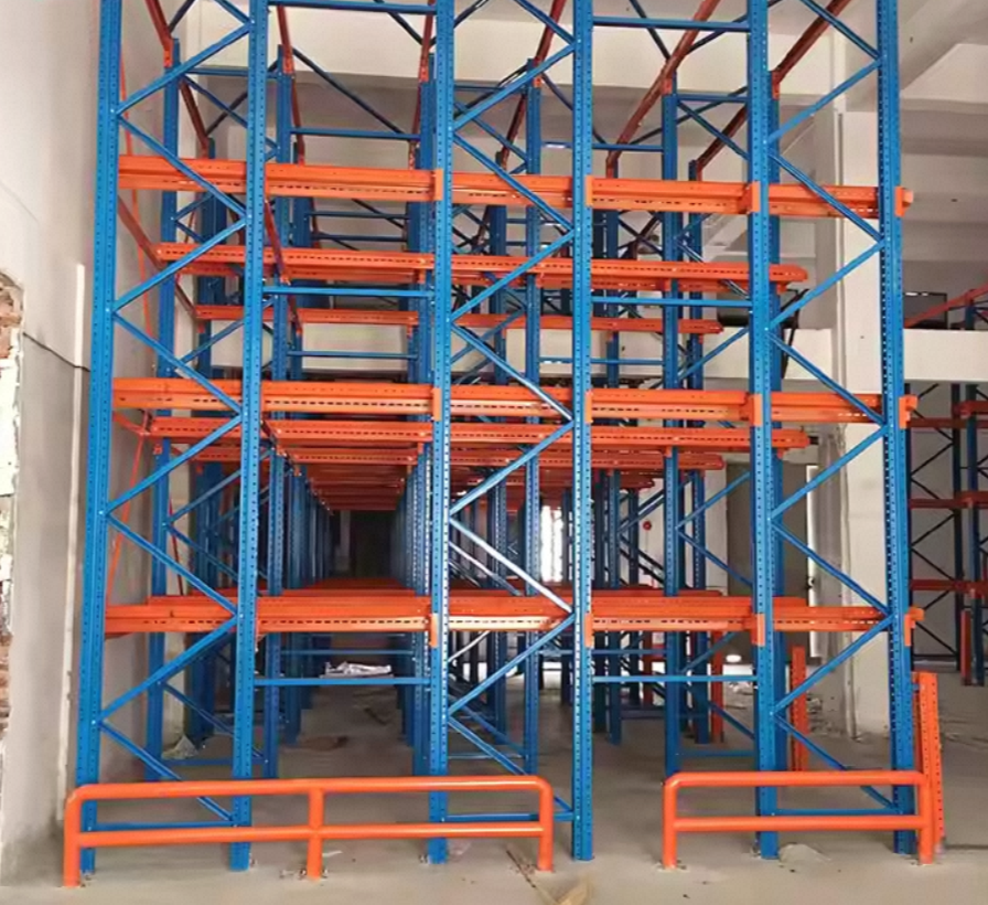 Estante porta-paletes ajustável de alta qualidade com passagem direta, sistema de estanteria industrial Drive-In para armazéns, estante dobrável de metal para armazenamento.
