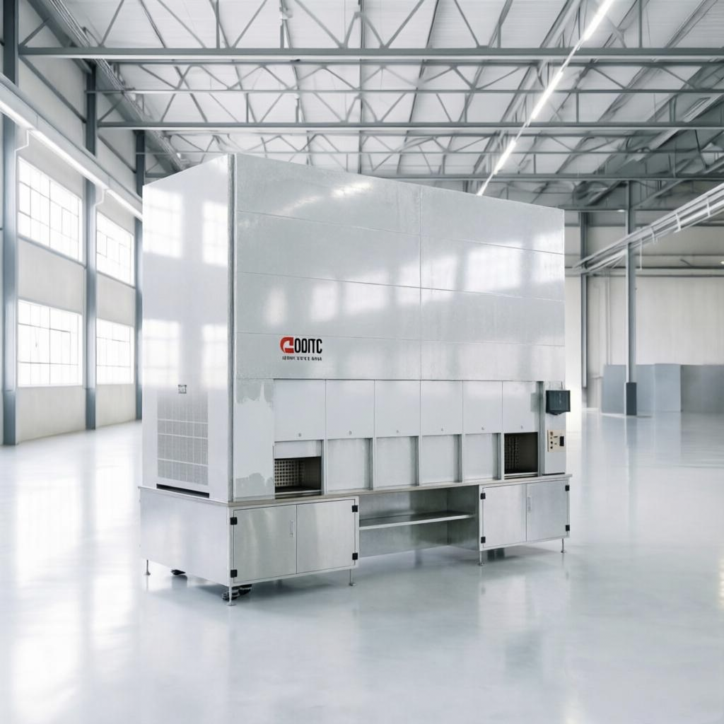 Sistema de armazenamento vertical tipo carrossel inteligente com capacidade de carga de 200 kg, ideal para soluções de armazenamento automatizado em armazéns industriais.