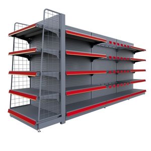 Prateleiras expositoras para supermercados, gôndolas, prateleiras resistentes de metal para lojas, leves, tamanhos personalizados, diversos produtos.