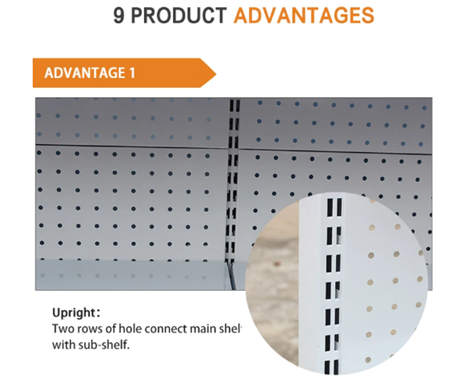 PFT PFT-04 Heavy Duty Double-Sided Metallic Supermarket Rack Epoxy Powder Coating Solid Shelf Adjustable Shelf (Depth 36-52cm)