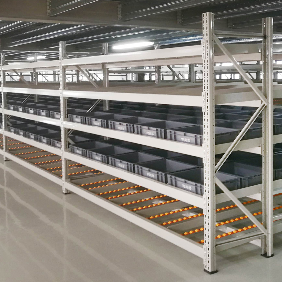 Estante de fluxo de alta densidade e resistência, 5 unidades, em aço laminado a frio com revestimento em pó, para armazenamento em armazém, com prateleiras de gravidade para caixas e paletes, personalizadas.