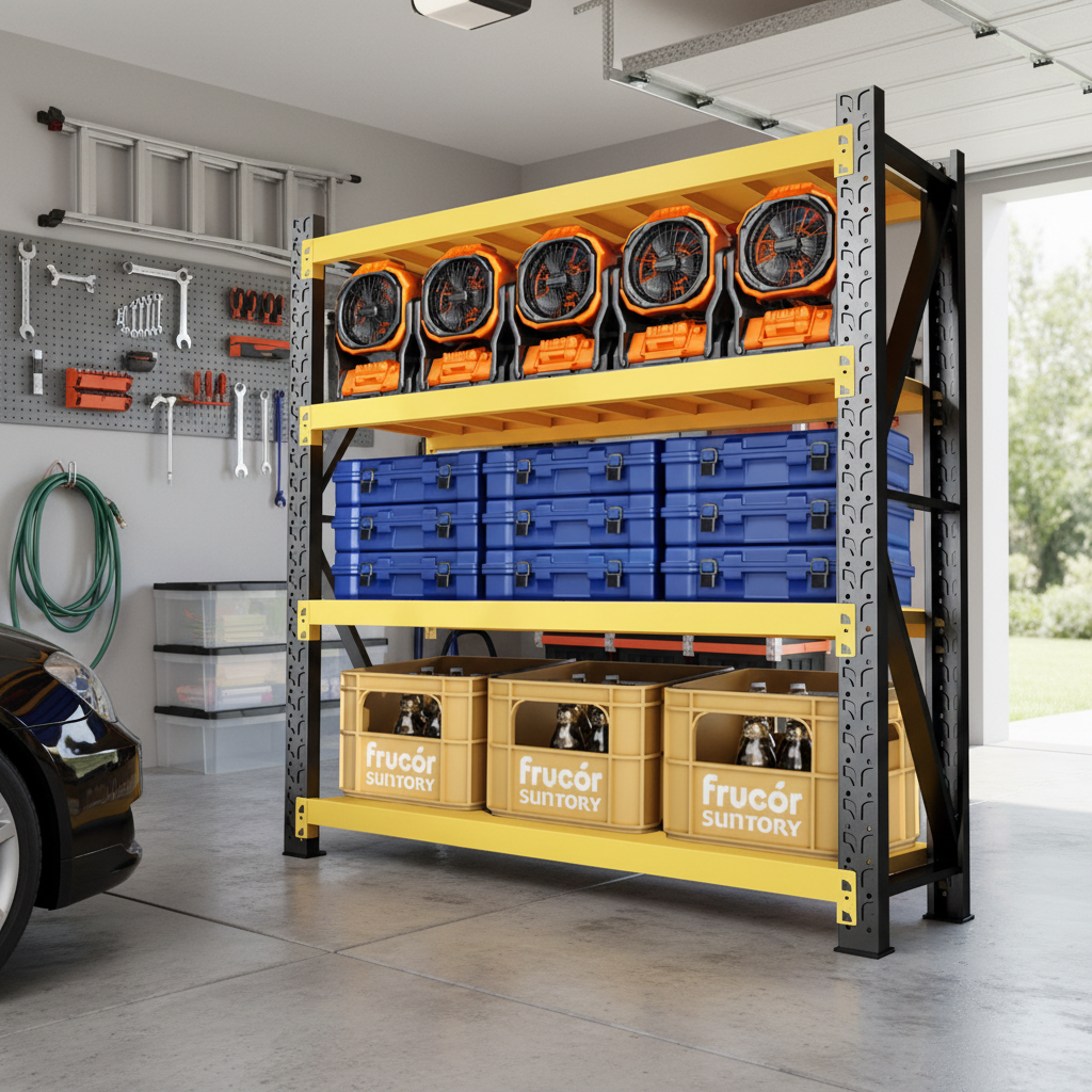 Estante de armazenamento industrial de aço ajustável e resistente para armazém e garagem.