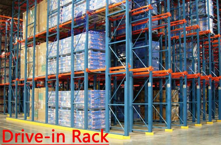 Venda direta da fábrica: Sistema de estantes drive-in de metal de alta densidade com 5 camadas para armazenamento em armazém. Estantes drive-in de ferro/metal.