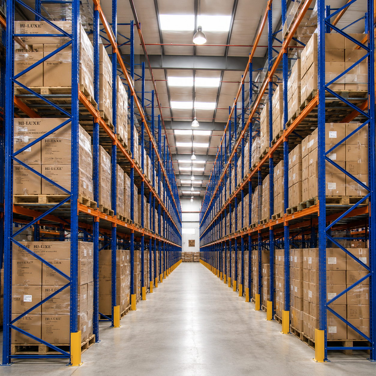 Estantes de armazenamento robustas e de grande porte certificadas, fáceis de montar, para diversas aplicações. Solução completa para paletes industriais.