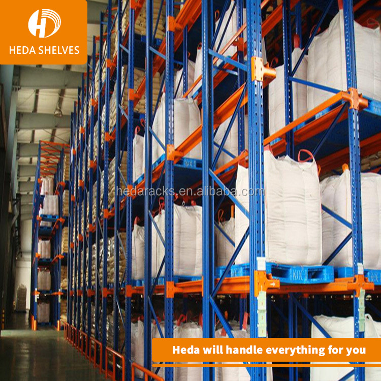 Sistema de estantes Shuttle Rack Shuttle Drive-in, estantes porta-paletes de dupla profundidade, sistema de estantes de aço para armazenamento com rodas.