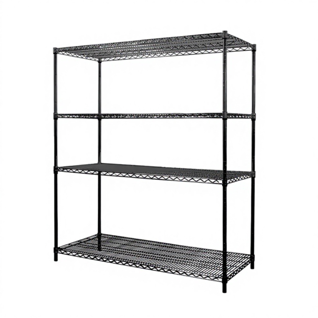 Prateleiras profissionais de 4 níveis com revestimento epóxi, pretas, para armazém, garagem, prateleiras de metal aramado resistentes com rodas.