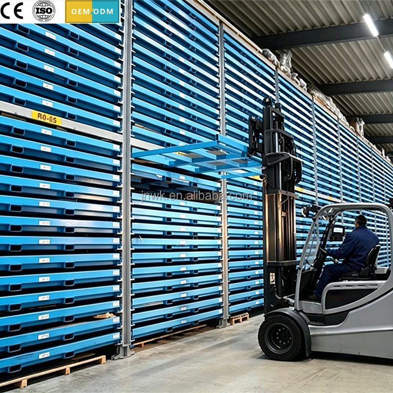 Estante vertical para armazenamento de chapas metálicas que economiza espaço | Prateleiras deslizantes compatíveis com empilhadeira