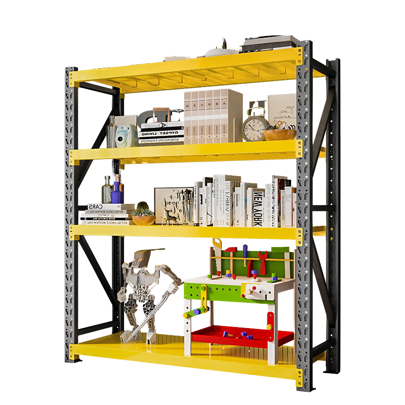 Estante de armazenamento robusta e durável em aço com 4 níveis, revestimento eletrostático em pó, ajustável, para uso industrial em armazéns e garagens.