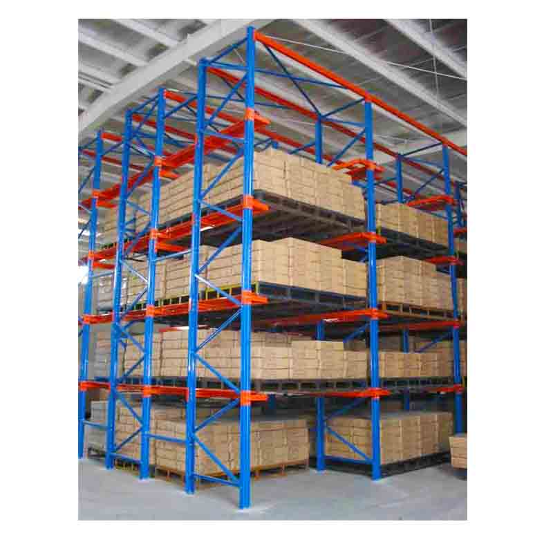 Sistema de estantes industriais para armazenamento de paletes com entrada deslizante, estantes de paletes ajustáveis ​​de grande altura.