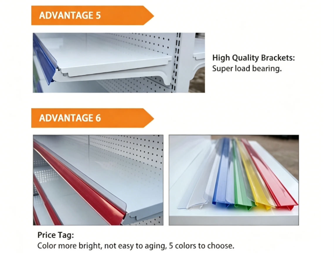 PFT PFT-04 Heavy Duty Double-Sided Metallic Supermarket Rack Epoxy Powder Coating Solid Shelf Adjustable Shelf (Depth 36-52cm)