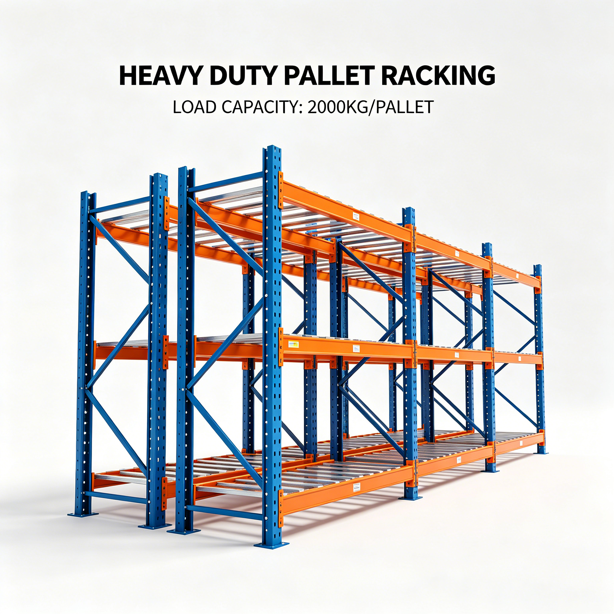 Sistema de armazenamento industrial personalizado de fábrica com estantes porta-paletes reforçadas, capacidade de 2000 kg, em aço laminado a frio, sem parafusos (4/5).