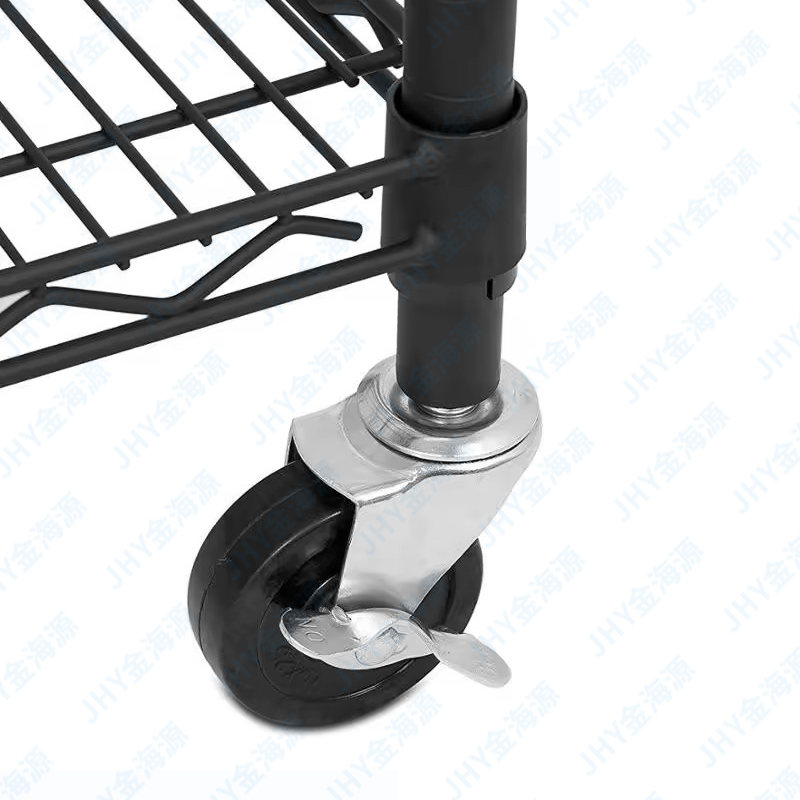 Prateleiras profissionais de 4 níveis com revestimento epóxi, pretas, para armazém, garagem, prateleiras de metal aramado resistentes com rodas.