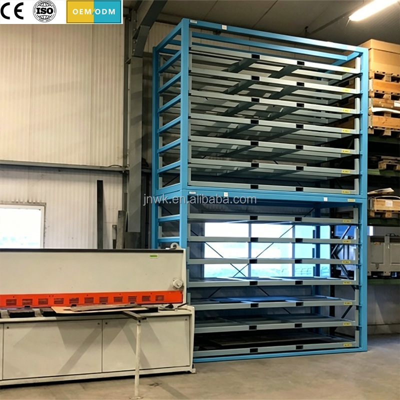 Estante vertical para armazenamento de chapas metálicas que economiza espaço | Prateleiras deslizantes compatíveis com empilhadeira