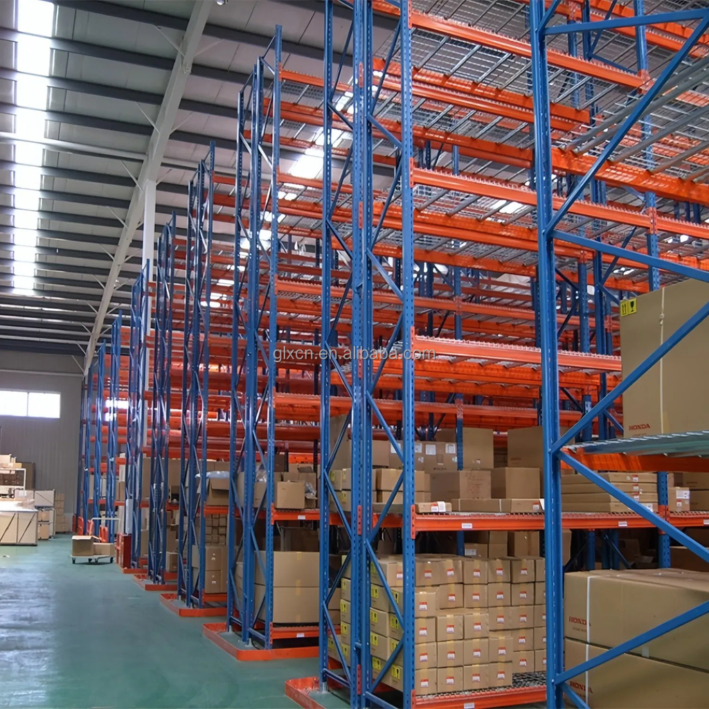 Sistema de estantes industriais desmontáveis ​​para fábrica, em aço laminado a frio de 5 camadas, com revestimento em pó epóxi, para serviço pesado. Vigas de 2000 mm de espessura.