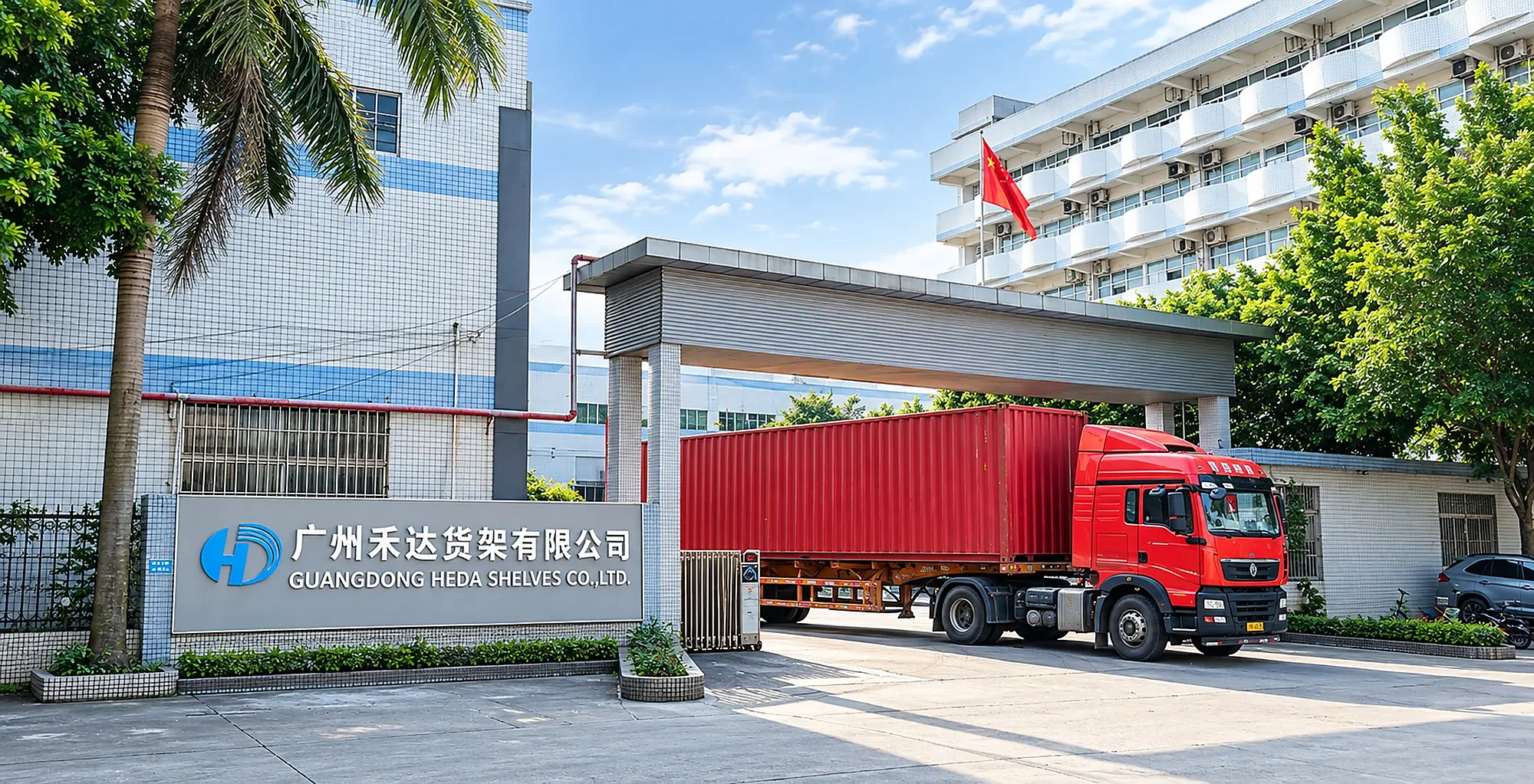 Instalações fabris e expedição de contêineres da Guangzhou Heda Shelves Co., Ltd.
