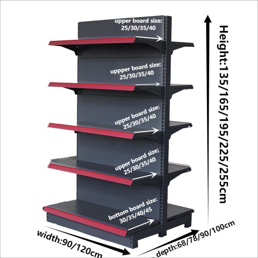 PFT PFT-04 Heavy Duty Double-Sided Metallic Supermarket Rack Epoxy Powder Coating Solid Shelf Adjustable Shelf (Depth 36-52cm)