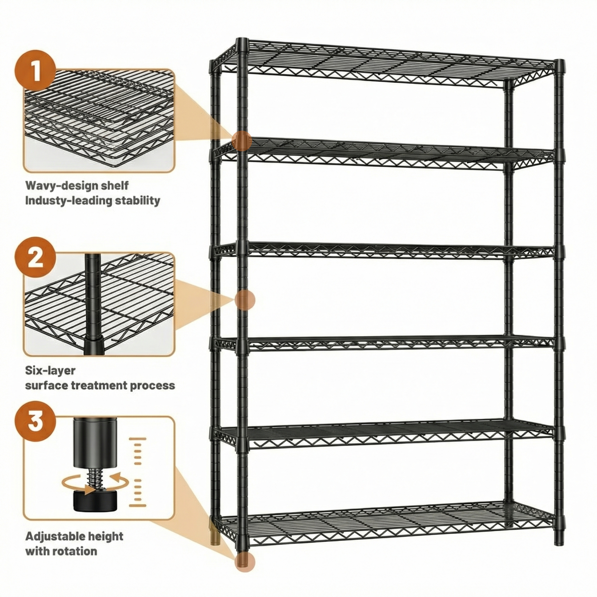 Estante de arame MZG estilo industrial, grande, com 6 prateleiras, resistente, capacidade de 2100 libras (aproximadamente 950 kg), revestida a pó, para armazenamento em garagem, sala de estar e guarda-roupa.