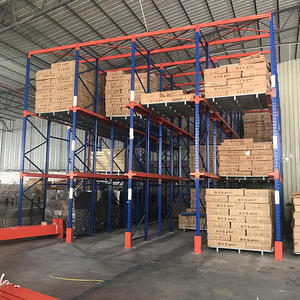 Sistema de estantes drive-in para atacado, em aço metálico sem parafusos, para armazém, com entrada dupla para paletes.
