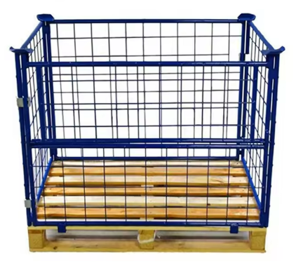 Paletes de malha de arame galvanizado dobráveis ​​e resistentes para contêineres, gaiola de malha, palete de armazenamento dobrável de metal.
