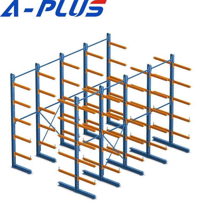 Estante industrial reforçada de 5 camadas em aço, estilo cantilever, para armazenamento de paletes.