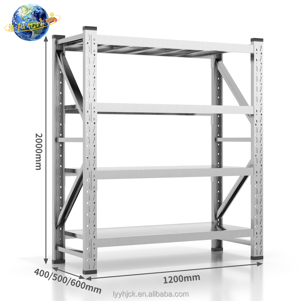 Prateleira industrial ajustável sem parafusos com capacidade de 200 kg, em aço inoxidável 304, para uso pesado em armazéns, com proteção contra corrosão.