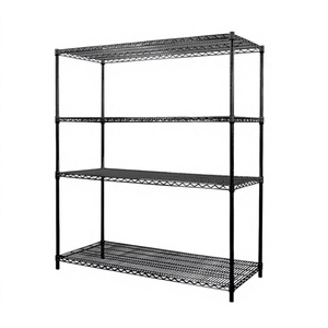 Prateleiras profissionais de 4 níveis com revestimento epóxi, pretas, para armazém, garagem, prateleiras de metal aramado resistentes com rodas.