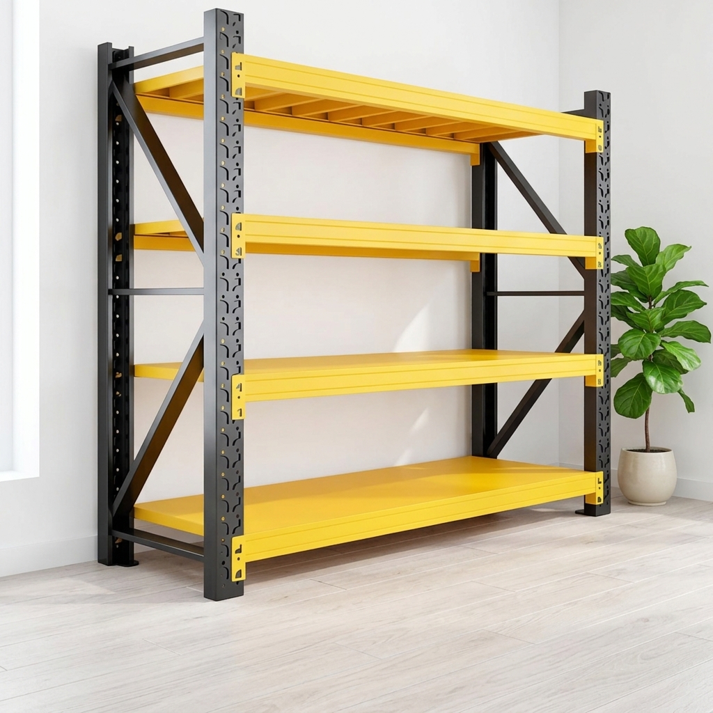 Estante industrial metálica empilhável, leve, em aço, ajustável, sem parafusos, para armazenamento em armazém, com revestimento em pó.